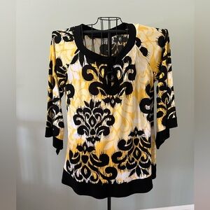 Cato Black and Gold Graphic Tunic with 3/4 Sleeves